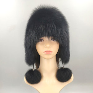 Bonnet en fourrure de renard brodé à la main pour <span class=keywords><strong>femme</strong></span> - <span class=keywords><strong>Chapeau</strong></span> rayé ajustable en tissu courant pour usage quotidien ou festif - Product Image 1