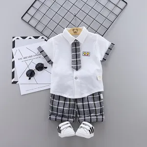 Conjunto de roupas para meninos, estampadas com lapela, casual, xadrez, impressão, 2019, venda imperdível