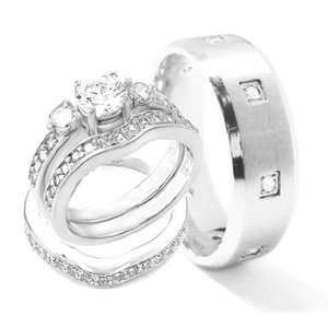 His & HERS 3 unidades compromiso anillos de boda set - Product Image 4