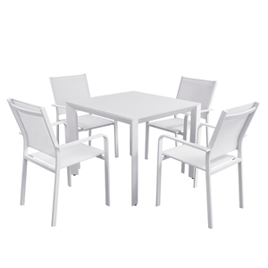 Moderno Blanco 5 piezas Patio Café Comedor Muebles Jardín al aire libre Porche <span class=keywords><strong>Mesa</strong></span> de aluminio <span class=keywords><strong>y</strong></span> <span class=keywords><strong>sillas</strong></span> de <span class=keywords><strong>4</strong></span> plazas Set - Product Image 1