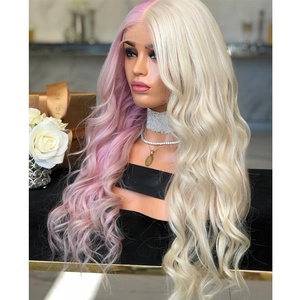 Parrucche Peruviane con Frontale in Pizzo 13x6, Onda <span class=keywords><strong>Lunga</strong></span>, Misto <span class=keywords><strong>Rosa</strong></span> e Biondo Platino, Vendita all'Ingrosso - Product Image 2