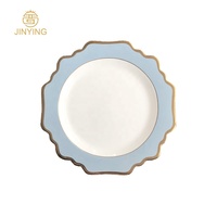 Service de table en porcelaine bleu ciel, vaisselle de ménage, service de table, assiette de chargeur de mariage pour restaurant, bon marché, vente en gros, 12 pièces