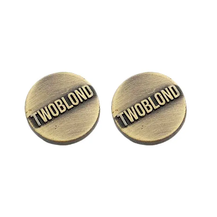 Brushed antique brass engraved brand logo custom made metal denim jeans buttons for clothing