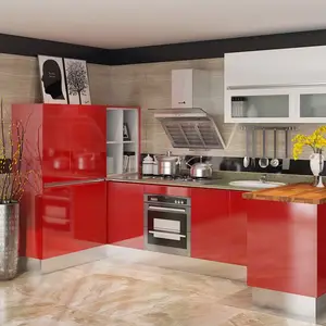 OPPEIN-armarios de cocina, color rojo, alto brillo, laca Modular, MDF, para cocina pequeña