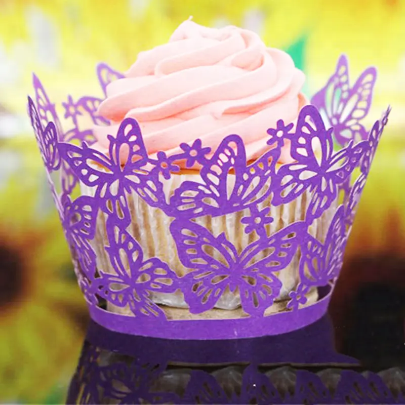 Envoltorios para cupcakes, corte láser, hermosa taza de mariposa, envoltorios para pastel, decoración para fiesta de cumpleaños y boda