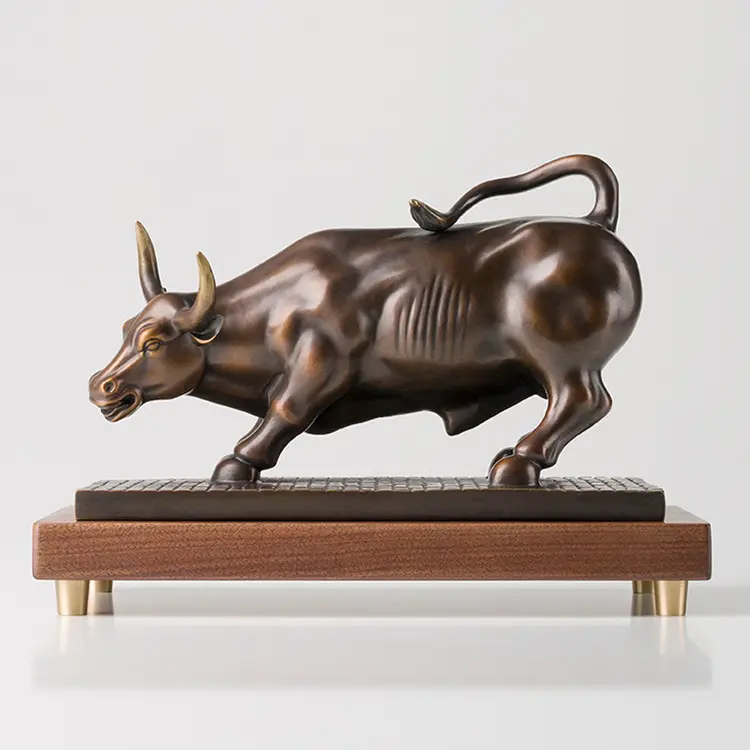 Decoración Para el hogar, estatua de animales de Arte de bronce para interiores, escultura de toro en miniatura pequeña