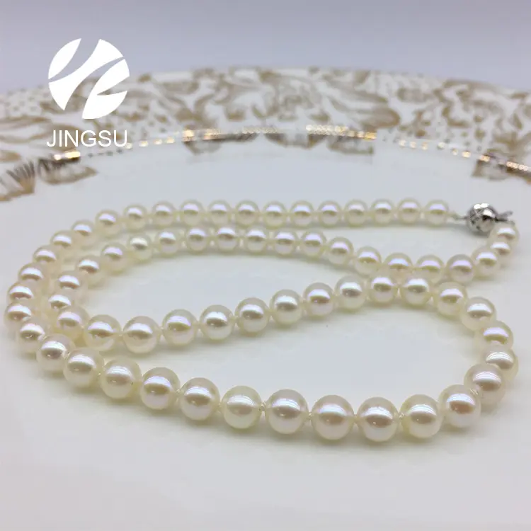 wholesale traditional akoya cultured pearl necklace with silver clasp design