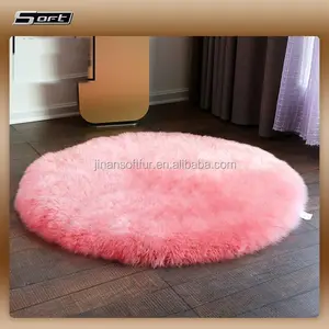 100% Sheepskin Round Genuine Pink Fur rug