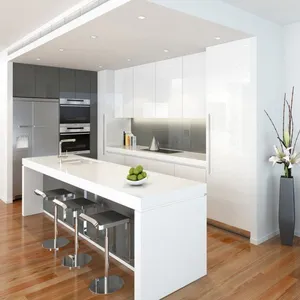 Современный кухонный шкаф белый цвет лакированная кухонная мебель небольшой кухонный дизайн