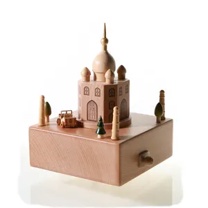 Taj Mahal-caja de música de madera, modelo Manual, mini caja de música, caja de música artesanal