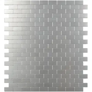 Ready to ship retangular peel and stick brushed stainless color metal mosaic wall tile