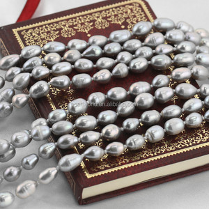 FEIRUN d'eau douce 7-8mm riz couleur grise Un grade dernière conception collier de perles, chinois collier de perles, collier de perles chunky