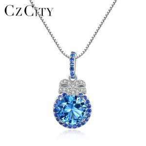 CZCITY-collar de piedra de topacio y Diamante Azul, joyería de plata 925, colgante