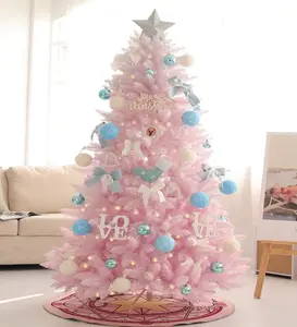 9英尺人造聚氯乙烯户外旋转粉色圣诞树，带发光二极管灯装饰品