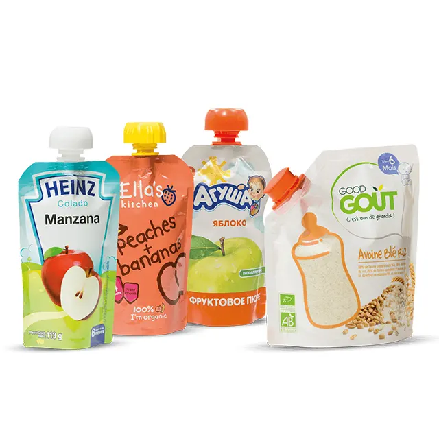 Hersteller Hochwertige Doypack Bio-Lebensmittel verpackung BPA Free Custom Brand Babynahrung Verpackung Ausguss taschen mit Kappe