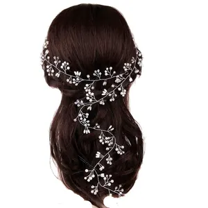 Accessorio dei capelli di nozze D'oro placcato pearl wedding dei capelli pezzo capelli fatti a mano di vite lunga