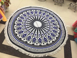 Populares al aire libre/piscina 150 cm diseño personalizado impreso microfibra ronda toalla de playa con flecos - Product Image 4