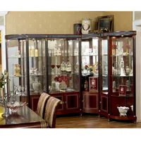 YB10 Luxury Baroque Cổ Điển Phòng Trưng Bày Tủ Châu Âu Antique Mahogany Bằng Gỗ Góc Rượu Hiển Thị Tủ Showcase