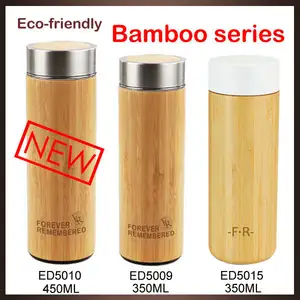 400 ml Nuevo diseño de alta calidad botella de agua de bambú respetuoso del medio ambiente natural, botella de agua potable con diferentes tipos de madera