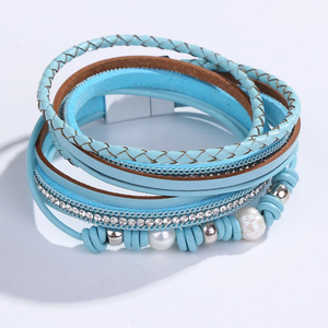 <span class=keywords><strong>Bracciale</strong></span> a più strati in vera pelle bohémien con <span class=keywords><strong>perle</strong></span> d'acqua dolce e chiusura magnetica per donna Quake - Product Image 5