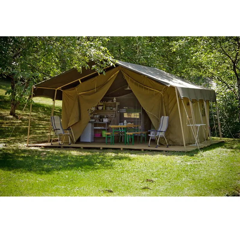 Outdoor reizen tent safari, luxe Houten frame safari tent camping grond hotel tent