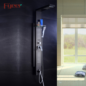 Fyer — panneau <span class=keywords><strong>de</strong></span> <span class=keywords><strong>douche</strong></span> mural 2 en 1, panneau noir avec étagère en verre - Product Image 2