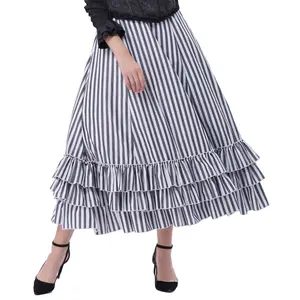 BP Retro Vintage Gothic Style Blue & White Stripes Bustle Skirt BP000354