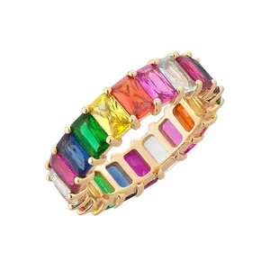 esmeralda e rubi anéis de noivado Suppliers-Gemnel joias artificiais banhadas a ouro 14k, arco-íris, anéis de eternidade