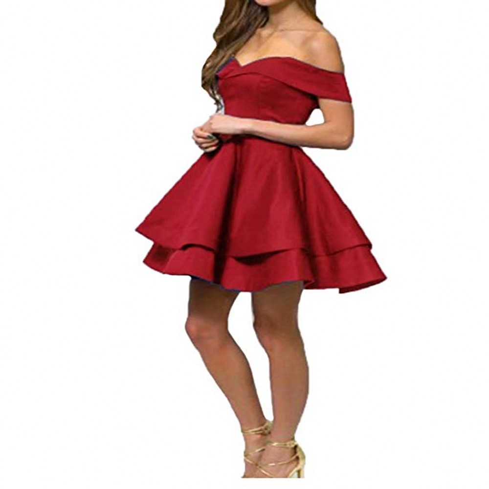 Burgundy Off Shoulder Satin Cocktail Dress - Short Mini Homecoming & Prom Dress for Adults, Plus Size Available Burgundy Off Shoulder Satin Cocktail Dress - Short Mini Homecoming & Prom Dress for Adults, Plus Size Available