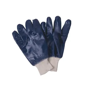 N5100-J/5100-I Hochleistungs-Strick-Handgelenks manschette säure beständige industrielle Arbeits handschuhe mit blauer Nitril beschichtung