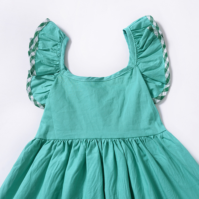 Wholesale Girls Summer Green Dress - Ruffle Sleeve Princess