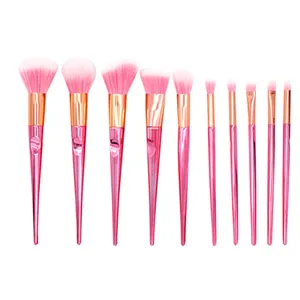 2024 Wholesale High Quality 10pcs Glitter Pink Luxury Makeup Cosmetic Powder Foundation Brush Set Valentine Make Up Brushes OEM