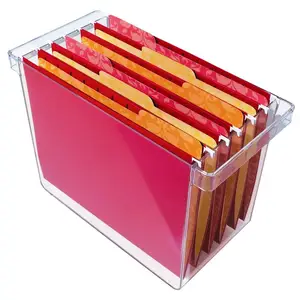 Clear File Storage Box Acryl File Folder Organizer Tragbare zusammen klappbare File Hanging Box für Letter Size mit Griff