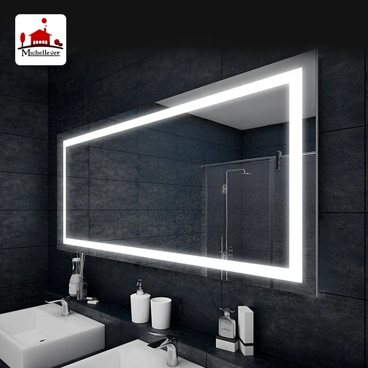Espejos de pared led para Hotel, espejos de baño sin marco, espejo de cristal iluminado para baño, resistente al agua, clasificación IP44