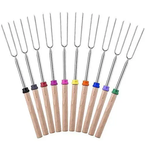 Brochettes de rôtissoire à manche en bois, télescope Extra-Long, brochettes de cuisson pour chien, fourchette à bâton pour barbecue