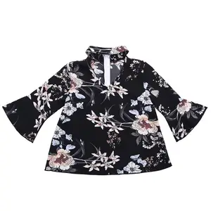 Рубашка с длинным рукавом для маленьких девочек, топы, блузки для маленьких девочек с цветочным рисунком
