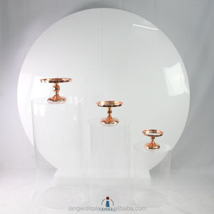 Juego de 5 cilindros acrílicos de pedestal redondo dorado moderno Iangel para bodas y exposiciones con pegatina de logotipo de forma cuadrada - Product Image 6