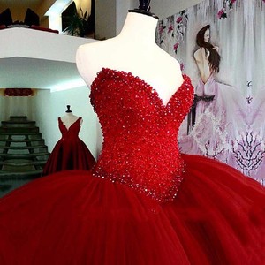 FA71 Vestidos De Novia Crystal <strong>Red</strong> <strong>Wedding</strong> <strong>Dresses</strong> Princess Sweetheart Beaded Tulle Puffy Ball Gown <strong>Wedding</strong> Gowns - Product Image 2