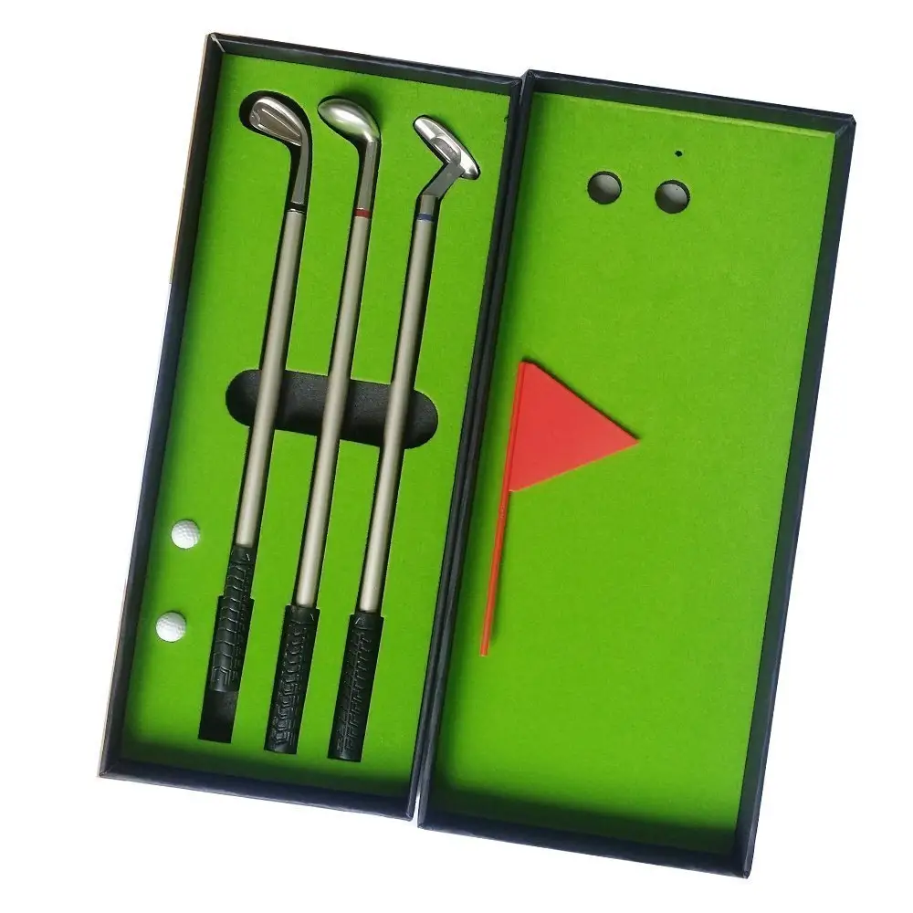 גולף מתנת סט, שולחן העבודה גולף עט סט כולל לשים ירוק, 3 גולף מועדון עטים & כדורי
