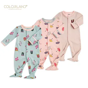 Colorland 3 pieces OEM 100% cotton baby footie pajamas High quality baby sleeper mamas & papas quality