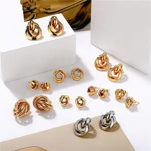 Nhà Máy 2019 Thiết Kế Mới Tối Giản Vàng Bạc Màu Bông Tai Cho Phụ Nữ Tie The Knot Xoắn Stud Earrings Tình Yêu Knot Bông Tai