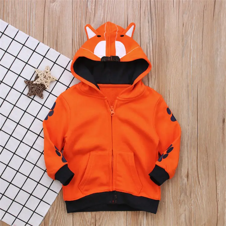귀여운 여우 디자인 아기 만화 후드 코트 어린이 겉옷 의류 만화 키즈 후드 자켓