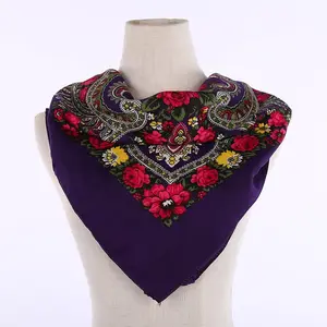 Wholesale 2019 hot sale lurex ladies boho shawl top sale 12colors 110cm retro floral plus size russia print square scarf