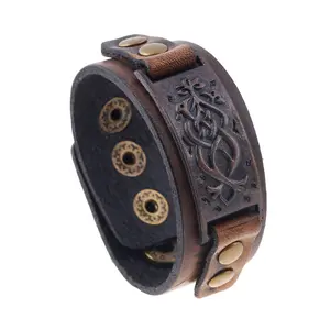 Wholesale Men's Leather Cuff With Anti Copper Metal Charm 2020 Latest Punk Jewelry