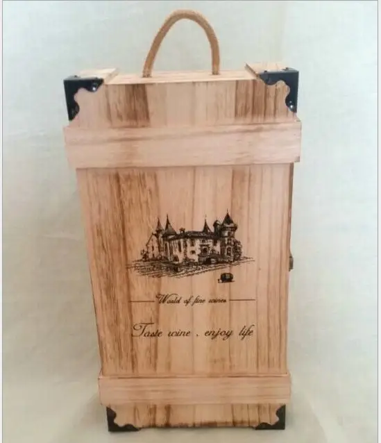 사용자 정의 미완성 실크 스크린 인쇄 소나무 더블 병 나무 와인 상자