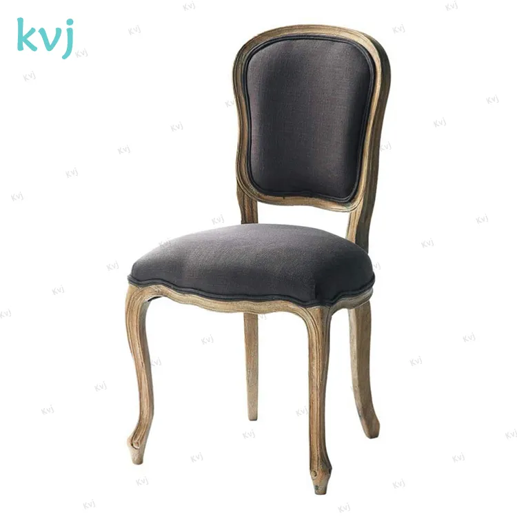 KVJ-4014 francese vintage brown tessuto intagliato in legno da pranzo louis sedia