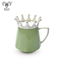 Tasse à café en céramique avec couvercle en couronne de cristal, gobelets cadeau reine