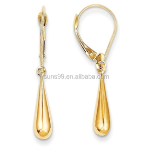 Pendientes de acero inoxidable para mujer, oro amarillo sólido de 18k, aretes de gota de lágrima - Product Image 1