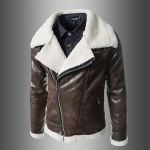 Nouvelle arrivée, veste <span class=keywords><strong>aviateur</strong></span> en <span class=keywords><strong>cuir</strong></span> doublée de peau de mouton pour <span class=keywords><strong>homme</strong></span>, mode unie, en vrac, <span class=keywords><strong>pas</strong></span> <span class=keywords><strong>cher</strong></span>, hiver - Product Image 2