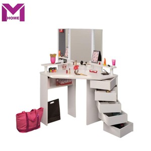 Bedroom Furnture Wooden <strong>Makeup</strong> Vanity <strong>Table</strong> <strong>Corner</strong> Dressing <strong>Table</strong> With Sliding Mirror Drawers - Product Image 1